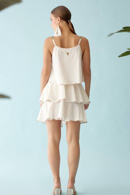 Shop_Nikasha_Cream Poplin Embroidery Double Layer Skirt _at_Aza_Fashions