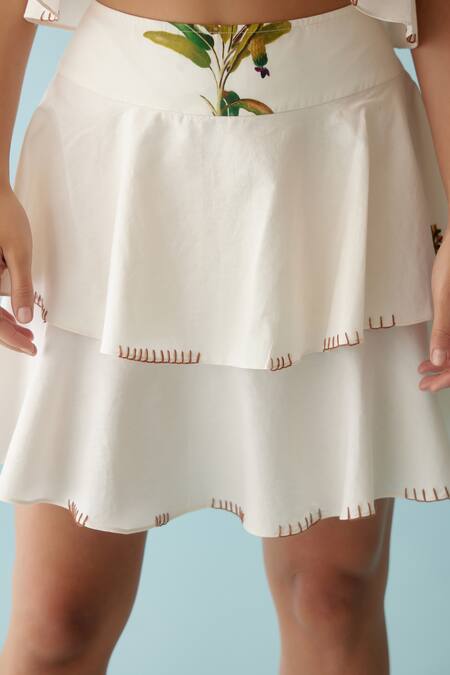 Nikasha_Cream Poplin Embroidery Double Layer Skirt _Online_at_Aza_Fashions