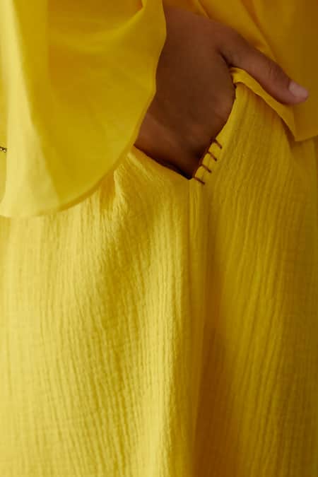 Buy_Nikasha_Yellow Embroidery Wide Leg Pant _Online_at_Aza_Fashions