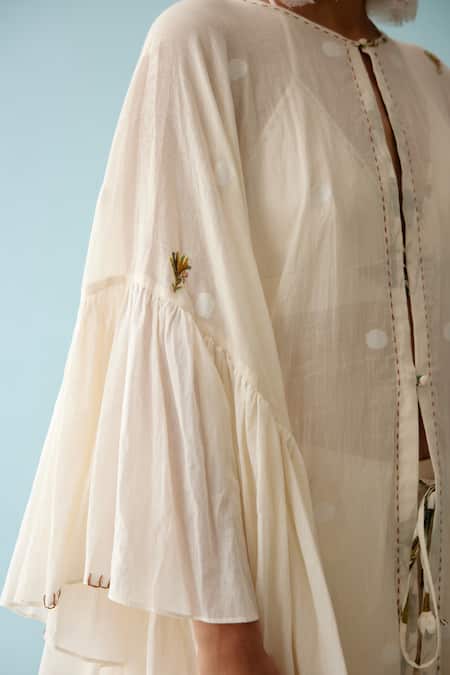 Buy_Nikasha_Cream Cascading Flared Sleeves Cape _Online_at_Aza_Fashions