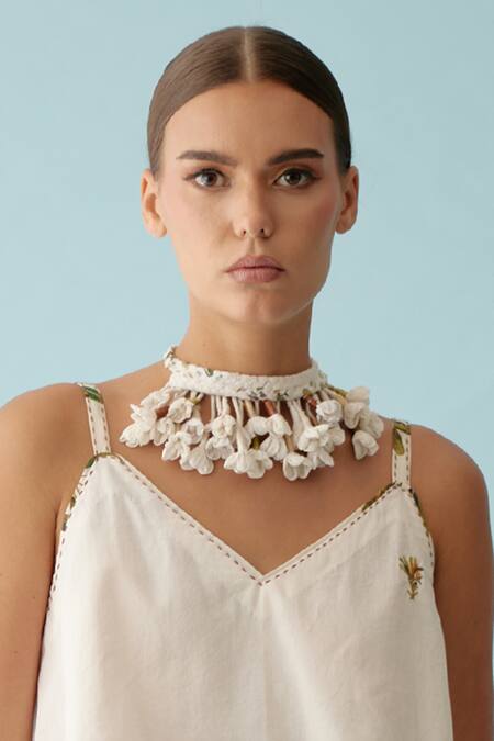 Nikasha_Cream Bloom Tassel Necklace _Online_at_Aza_Fashions