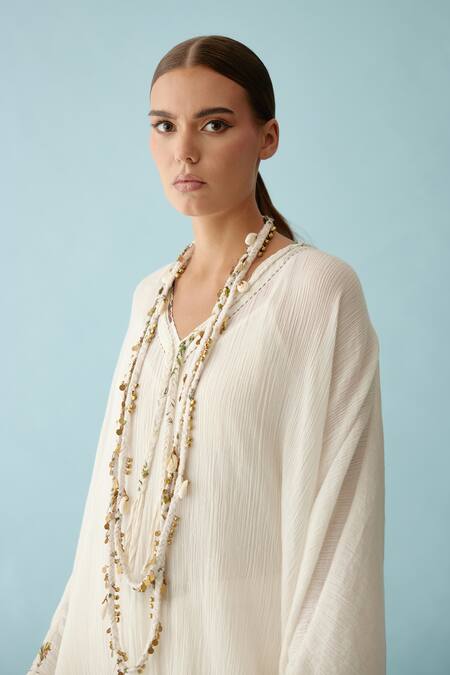 Nikasha Cream Braided Sequin Ghungroo Long Necklace 