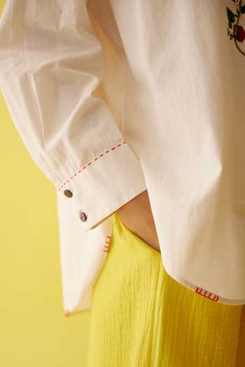 Shop_Nikasha_Cream Poplin Embroidery, Sequins Collared And Thread Chilli Applique Shirt _Online_at_Aza_Fashions