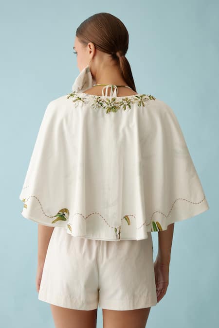 Shop_Nikasha_Cream Ribbon Embroidered Reversible Cape _at_Aza_Fashions