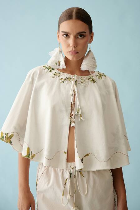 Buy_Nikasha_Cream Ribbon Embroidered Reversible Cape _Online_at_Aza_Fashions