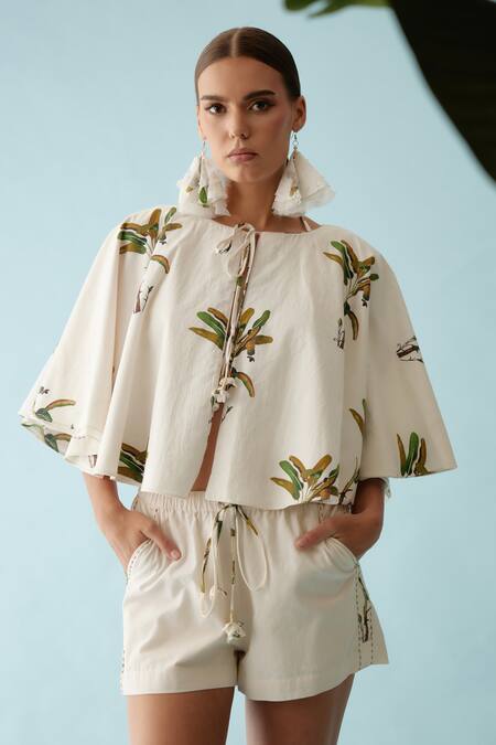 Nikasha_Cream Ribbon Embroidered Reversible Cape _at_Aza_Fashions