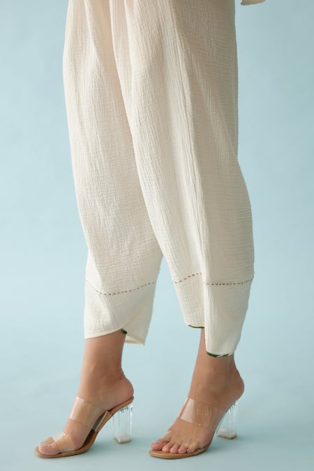 Buy Nikasha Cream Cotton Bandeau Neck Banana Tree Print Top And Pant Set Online at Aza Fashions Buy_Nikasha_Cream Cotton Bandeau Neck Banana Tree Print Top And Pant Set _Online_at_Aza_Fashions