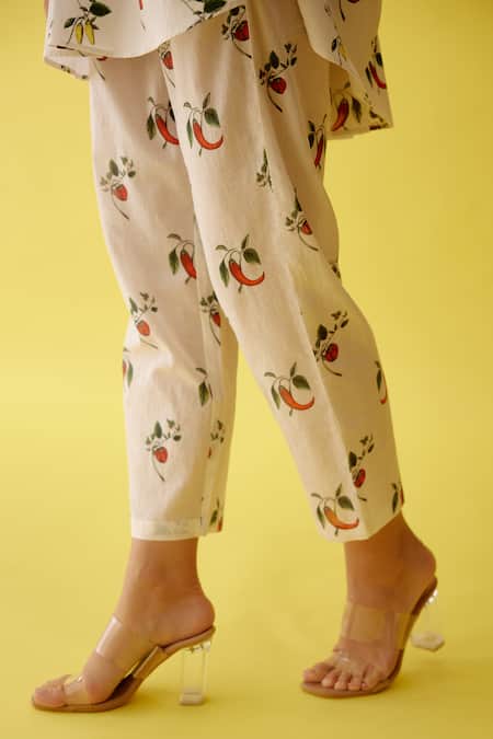 Shop_Nikasha_Off White Poplin Sequins, Embroidery Hand Painted Chili Print Pant Co-ord Set _Online_at_Aza_Fashions