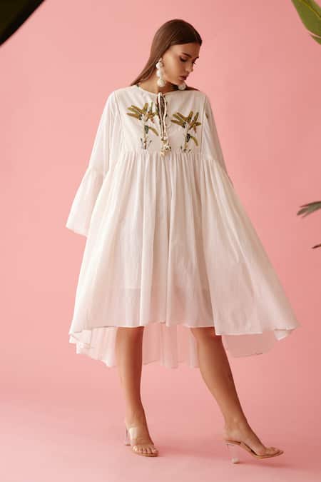Nikasha Banana Tree Print Yoke Frill Dress 