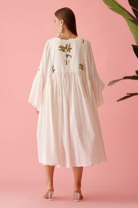 Nikasha Banana Tree Print Yoke Frill Dress 