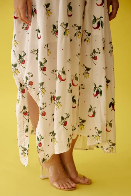 Nikasha Off White Cotton Sequins V-neck Spicy Chilli Embellished Kaftan at Aza Fashions Nikasha_Off White Cotton Sequins V-neck Spicy Chilli Embellished Kaftan _at_Aza_Fashions