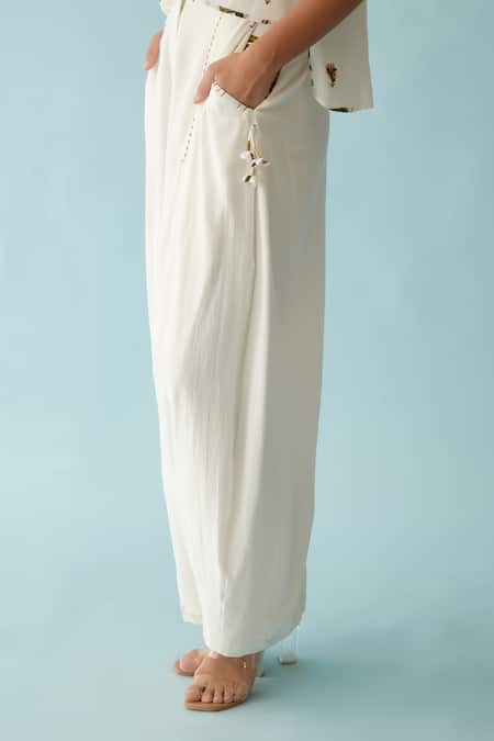 Nikasha_Off White Cotton Textured Baggy Pant _Online_at_Aza_Fashions