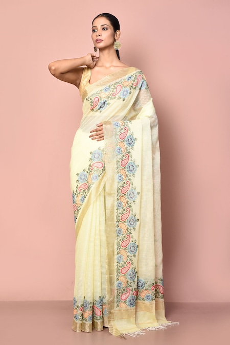 Nazaakat by Samara Singh Yellow Semi Organza Woven And Embroidered Border Saree With Running Blouse Piece