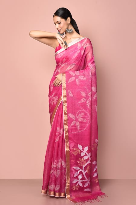 Nazaakat by Samara Singh Pink Pure Tissue Silk Woven Floral Jaal Jamdani Saree With Running Blouse Piece
