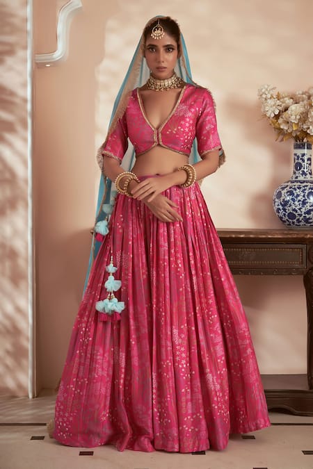 Megha Pitti Floral Print Pleated Lehenga Set 