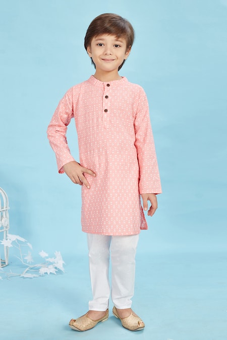 Maaikid Peach Floral Print Kurta & Pyjama Set 