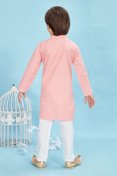 Maaikid Peach Floral Print Kurta & Pyjama Set 