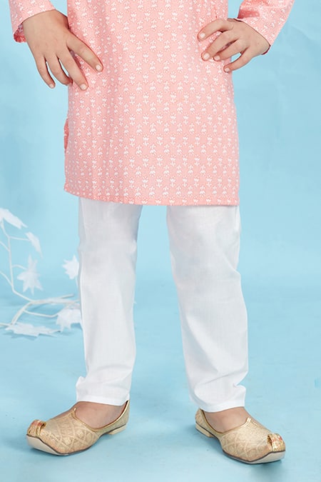 Buy_Maaikid_Peach Cotton Floral Print Kurta And Pyjama Set _Online_at_Aza_Fashions