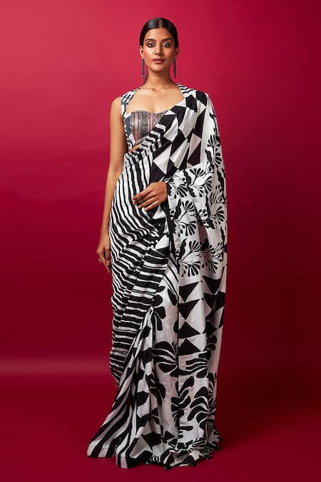 Vedika M Multi Color Abstract Print Pre-Stitched Saree 