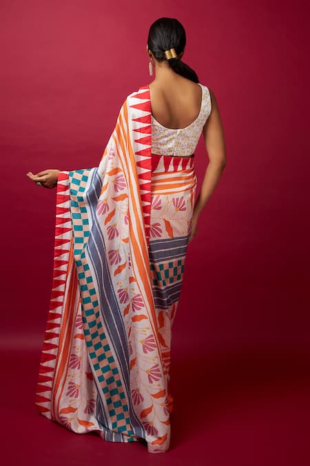 Vedika M Pre-Stitched Abstract Geometric Print Saree With Blouse 