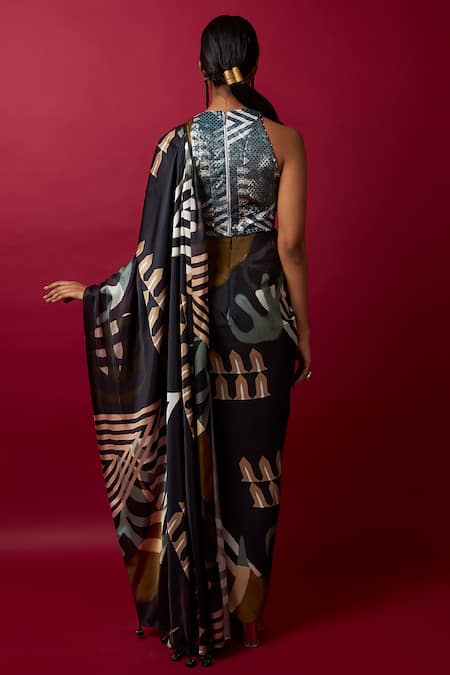 Vedika M Pre-Draped Geometric Print Saree With Blouse 