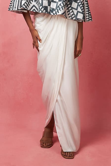 Vedika M_Multi Color Satin Abstract Print Cape With Draped Skirt _Online_at_Aza_Fashions