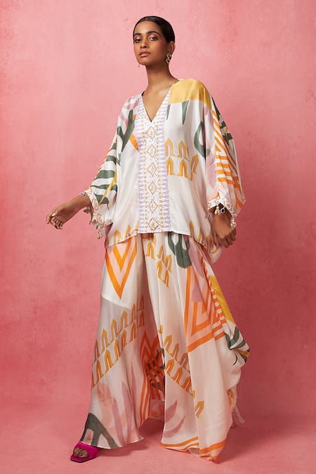 Vedika M Abstract Print Top With Draped Pant 