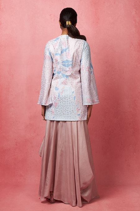 Shop_Vedika M_Multi Color Silk Sequins Round Neck Embellished Tunic With Draped Pant _at_Aza_Fashions