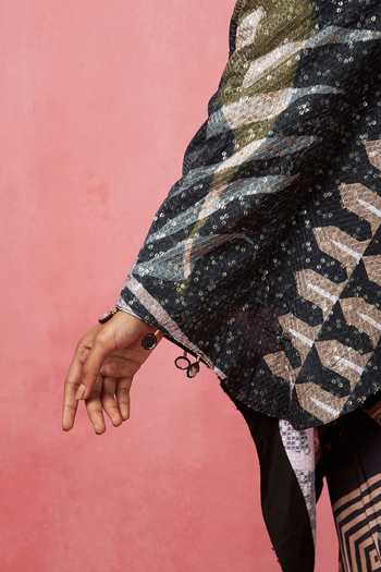 Vedika M_Multi Color Satin Sequins Asymmetric Embellished Top With Pant_Online_at_Aza_Fashions