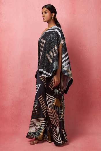 Buy_Vedika M_Multi Color Satin Sequins Asymmetric Embellished Top With Pant_Online_at_Aza_Fashions