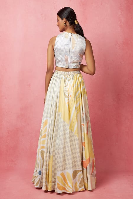 Shop Vedika M Multi Color Satin, Silk Sequins, Embroidery Abstract Floral Print Lehenga Set at Aza Fashions Shop_Vedika M_Multi Color Satin, Silk Sequins, Embroidery Abstract Floral Print Lehenga Set _at_Aza_Fashions