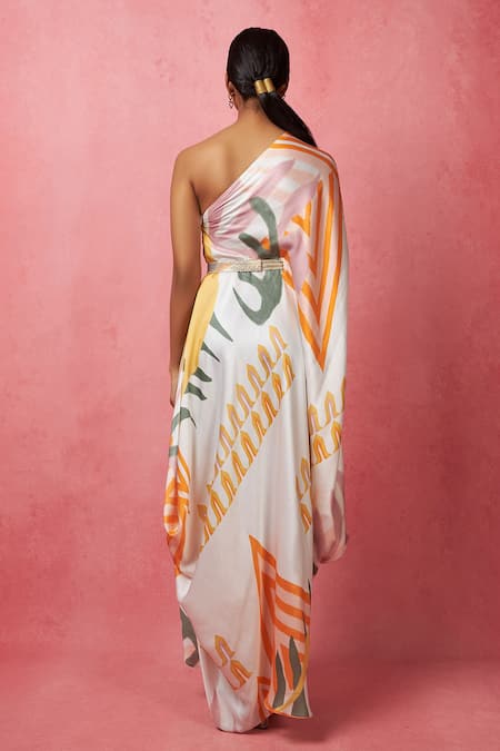 Shop Vedika M Multi Color Satin Sequins One Shoulder Abstract Geometric Print Dress at Aza Fashions Shop_Vedika M_Multi Color Satin Sequins One Shoulder Abstract Geometric Print Dress _at_Aza_Fashions