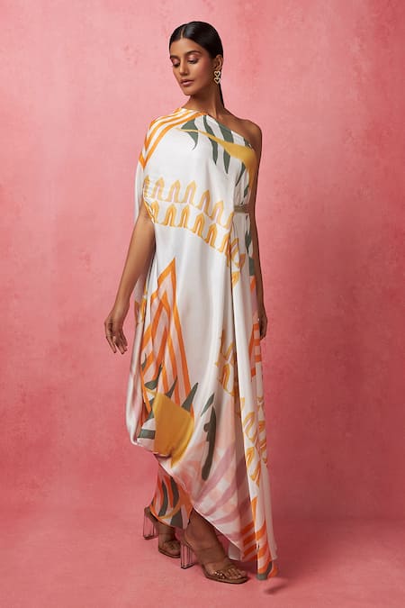 Buy Vedika M Multi Color Satin Sequins One Shoulder Abstract Geometric Print Dress Online at Aza Fashions Buy_Vedika M_Multi Color Satin Sequins One Shoulder Abstract Geometric Print Dress _Online_at_Aza_Fashions