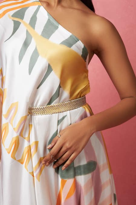 Shop Vedika M Multi Color Satin Sequins One Shoulder Abstract Geometric Print Dress Online at Aza Fashions Shop_Vedika M_Multi Color Satin Sequins One Shoulder Abstract Geometric Print Dress _Online_at_Aza_Fashions