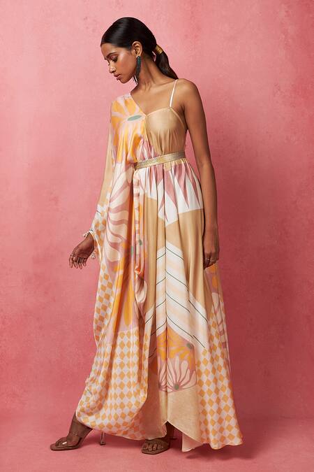 Buy Vedika M Multi Color Satin Sequins One Shoulder Asymmetric Printed Dress Online at Aza Fashions Buy_Vedika M_Multi Color Satin Sequins One Shoulder Asymmetric Printed Dress _Online_at_Aza_Fashions