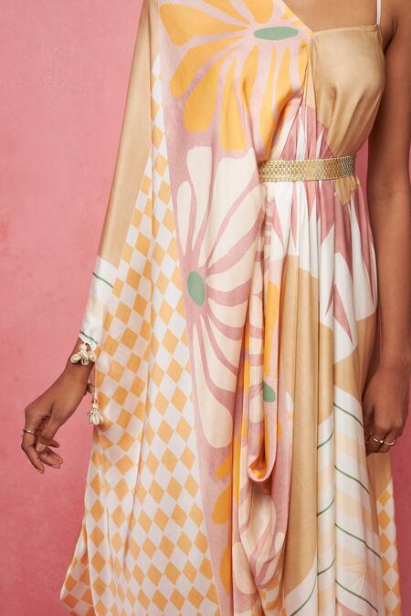 Vedika M Multi Color Satin Sequins One Shoulder Asymmetric Printed Dress at Aza Fashions Vedika M_Multi Color Satin Sequins One Shoulder Asymmetric Printed Dress _at_Aza_Fashions