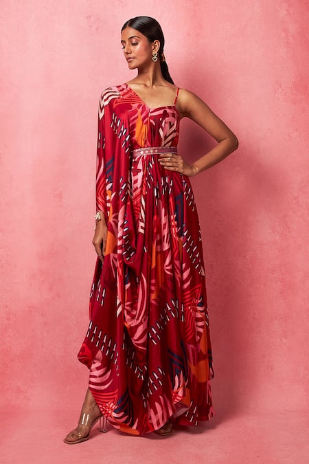 Vedika M Asymmetric Printed One Shoulder Dress 