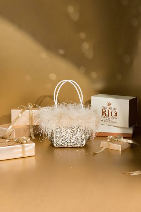 House Of Bio_Gold Embellished Emma Crystal Bag _Online_at_Aza_Fashions