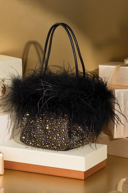 House Of Bio_Black Embellished Emma Crystal Work Bag _Online_at_Aza_Fashions