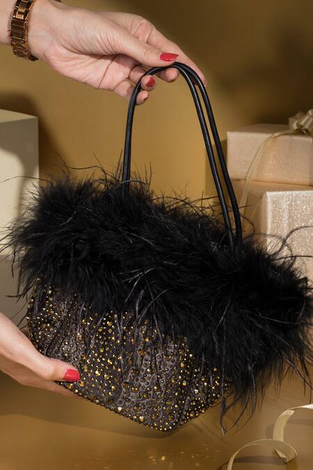 Buy_House Of Bio_Black Embellished Emma Crystal Work Bag _Online_at_Aza_Fashions