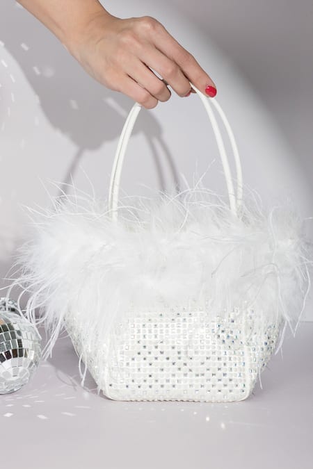 House of Bio White Embellished Emma Pearl Work Bag