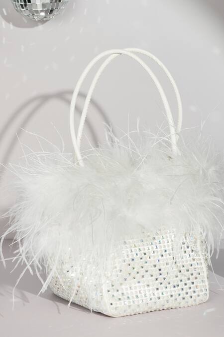 House Of Bio_White Embellished Emma Pearl Work Bag _Online_at_Aza_Fashions