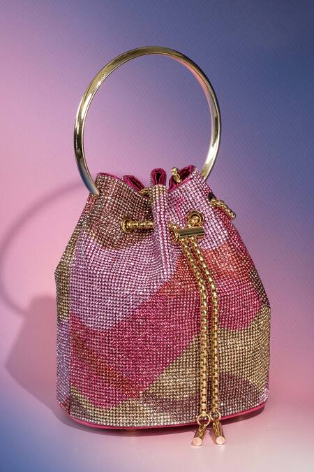 House Of Bio_Pink Embellished Maahi Crystal Potli Bag_Online_at_Aza_Fashions