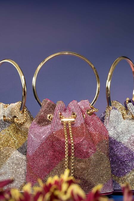 Buy_House Of Bio_Pink Embellished Maahi Crystal Potli Bag_Online_at_Aza_Fashions