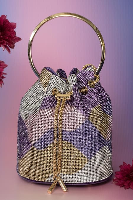 House of Bio Purple Embellished Maahi Geometric Potli Bag
