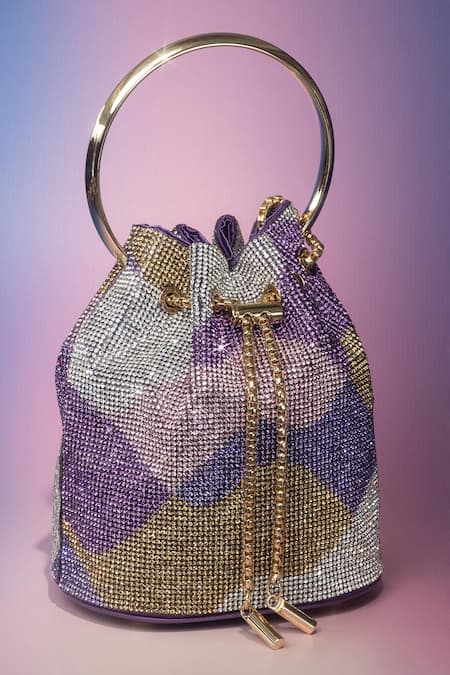 House Of Bio_Purple Crystals Maahi Geometric Embellished Potli Bag _Online_at_Aza_Fashions