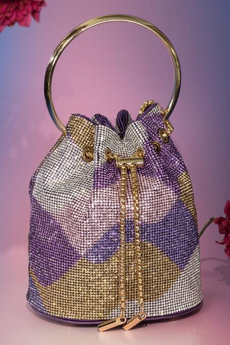 Buy_House Of Bio_Purple Crystals Maahi Geometric Embellished Potli Bag _Online_at_Aza_Fashions