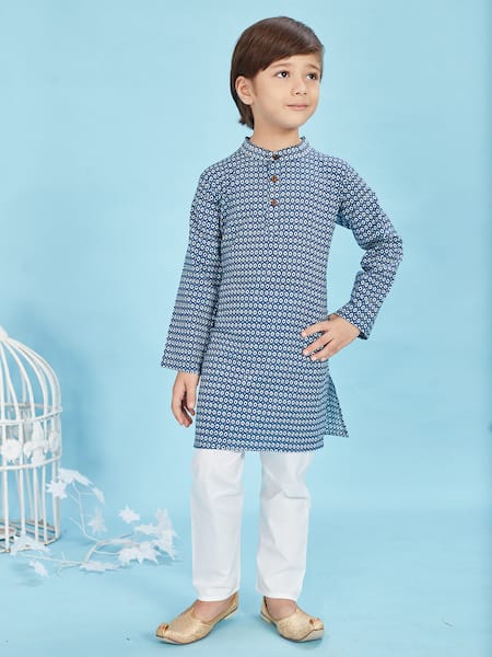 Maaikid Geometric Bloom Print Kurta With Pyjama 