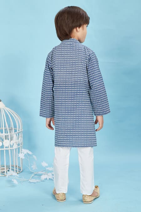 Maaikid Geometric Bloom Print Kurta With Pyjama 