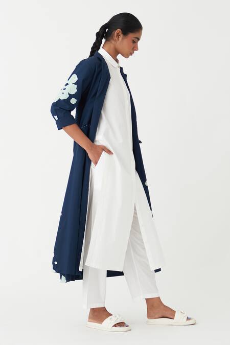 Shop_Three_White 100% Cotton Poplin Embroidered Cord Work Plain Narrow Fit Pant  _Online_at_Aza_Fashions